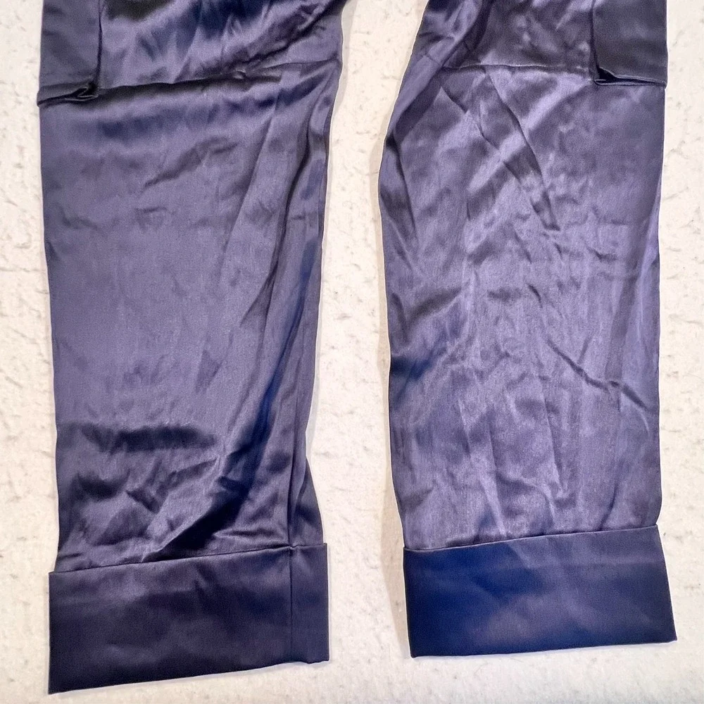 CAMI NYC Carmen Cargo Pant Navy Blue Stretch Silk Blend Charmeuse Women's Medium